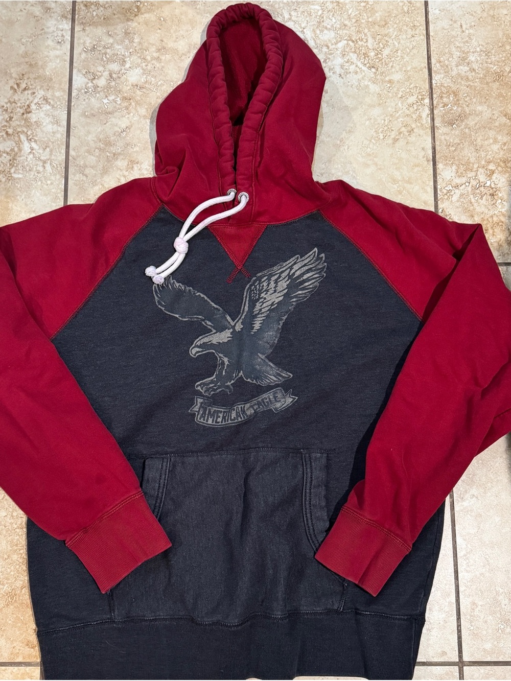 American Eagle Outfitters Red and Black Pullover Hoodie with Eagle Graphic